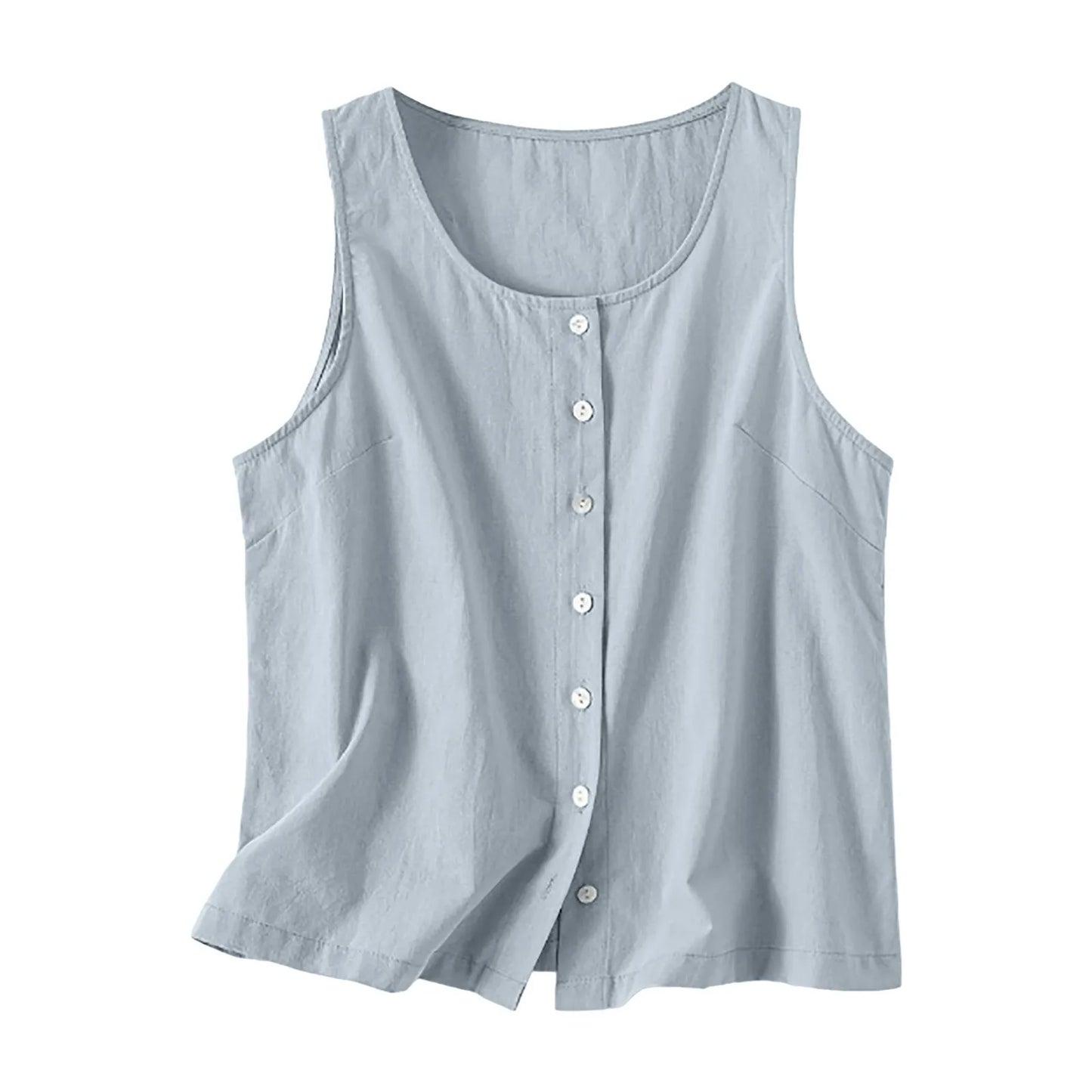 Blouses Summer 2024 Woman Women Loose Lazy Button Vest Linen Loose Feel Versatile Comfortable Sleeveless Top Футболка Оверсайз