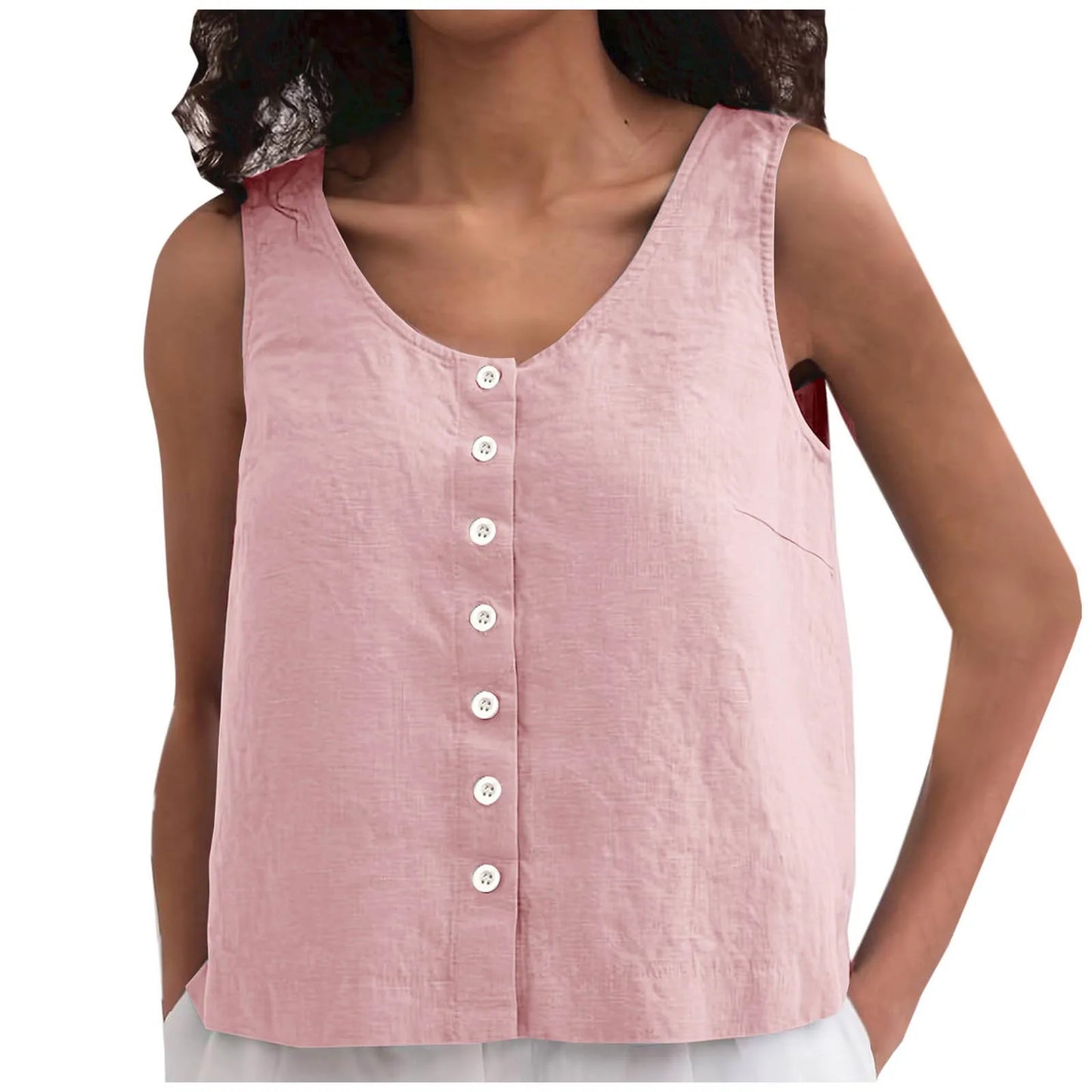 Blouses Summer 2024 Woman Women Loose Lazy Button Vest Linen Loose Feel Versatile Comfortable Sleeveless Top Футболка Оверсайз