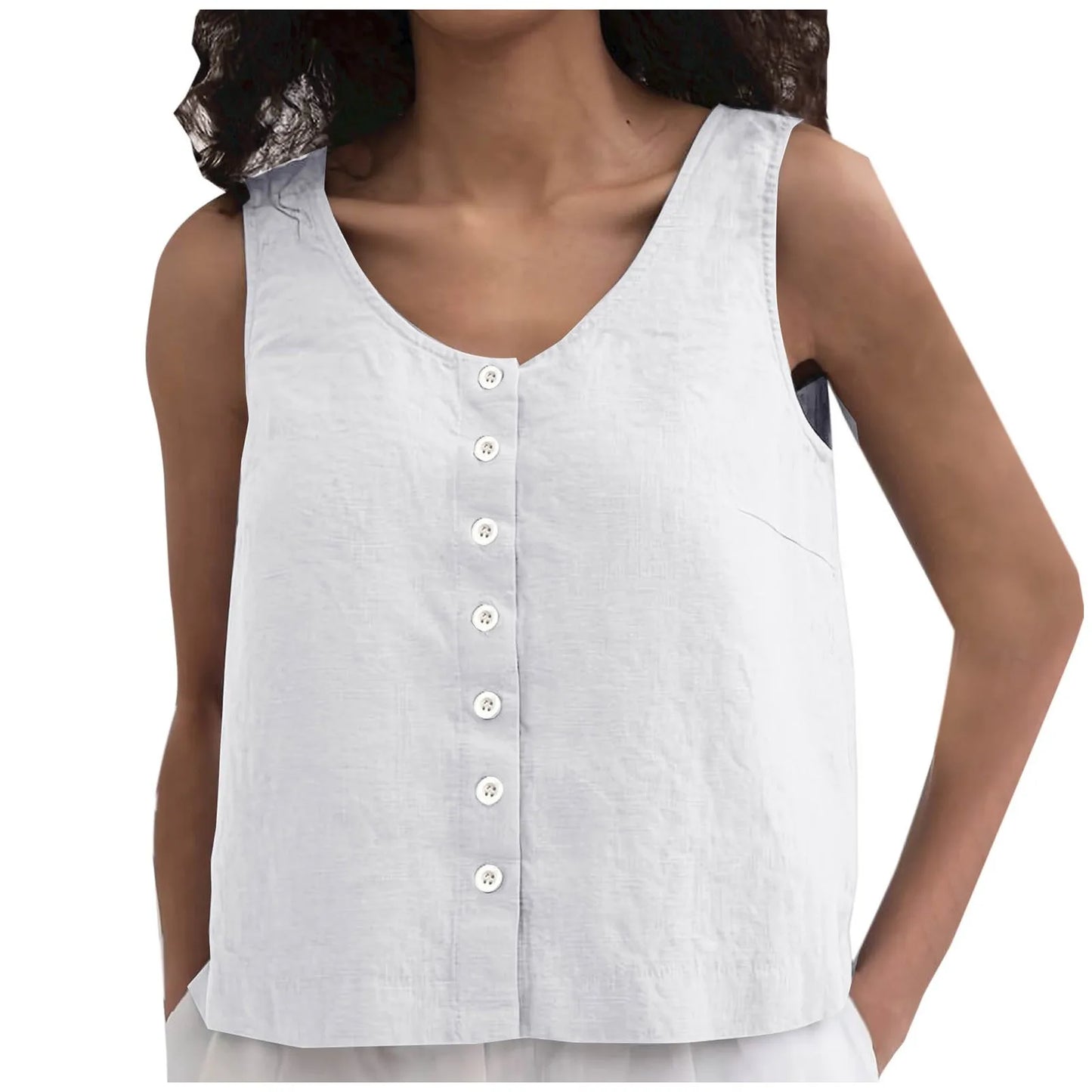 Blouses Summer 2024 Woman Women Loose Lazy Button Vest Linen Loose Feel Versatile Comfortable Sleeveless Top Футболка Оверсайз