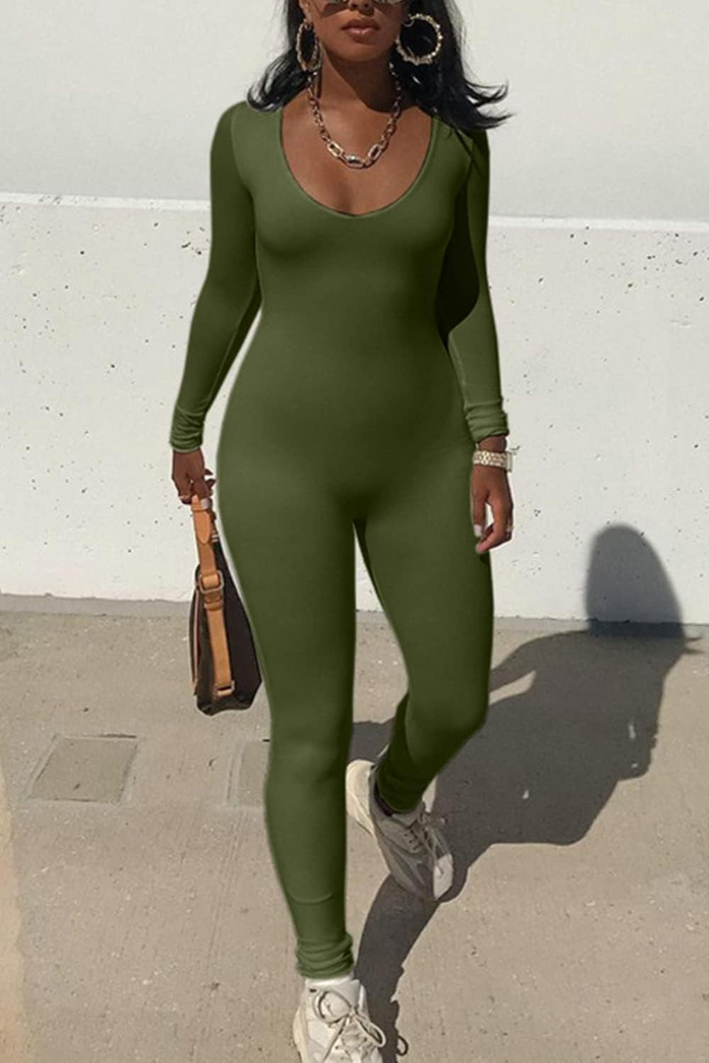 Women'S Sexy Long Sleeve Bodycon Jumpsuit Rompers One Piece Outfits