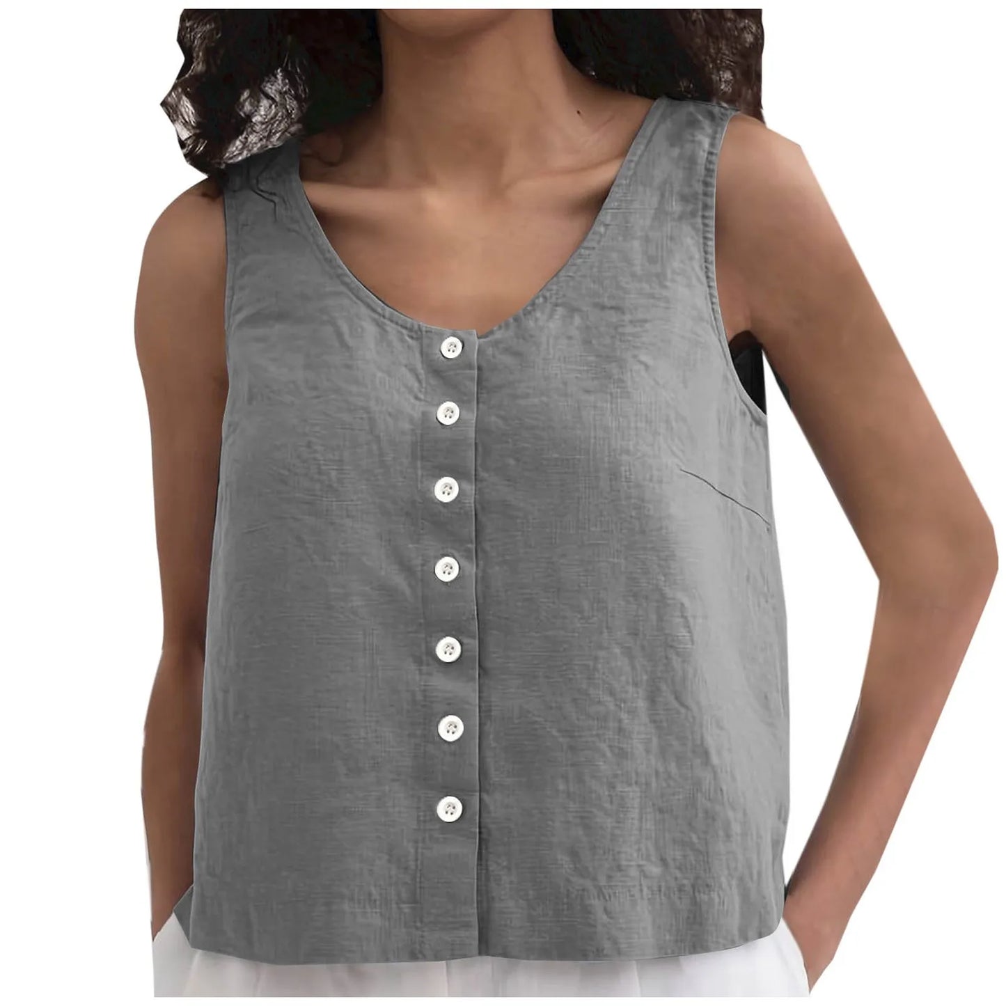 Blouses Summer 2024 Woman Women Loose Lazy Button Vest Linen Loose Feel Versatile Comfortable Sleeveless Top Футболка Оверсайз