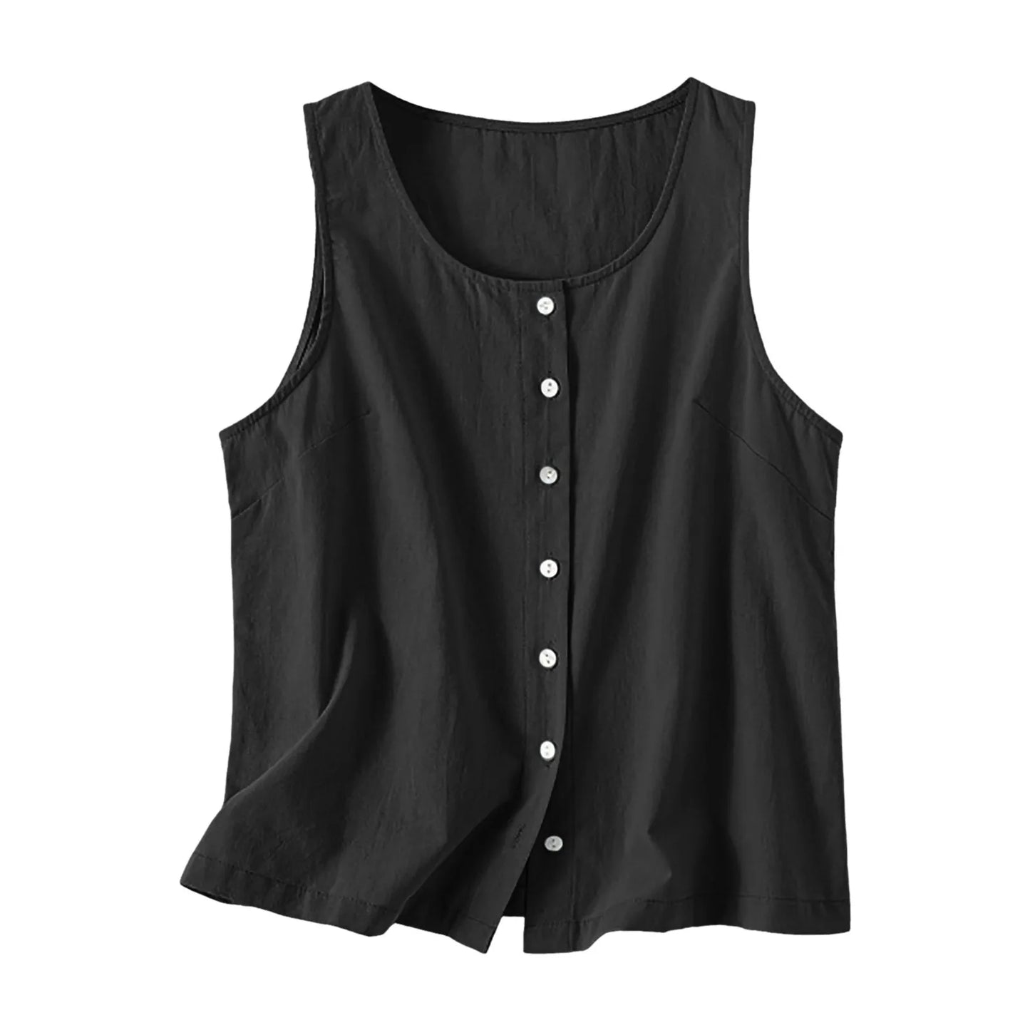 Blouses Summer 2024 Woman Women Loose Lazy Button Vest Linen Loose Feel Versatile Comfortable Sleeveless Top Футболка Оверсайз