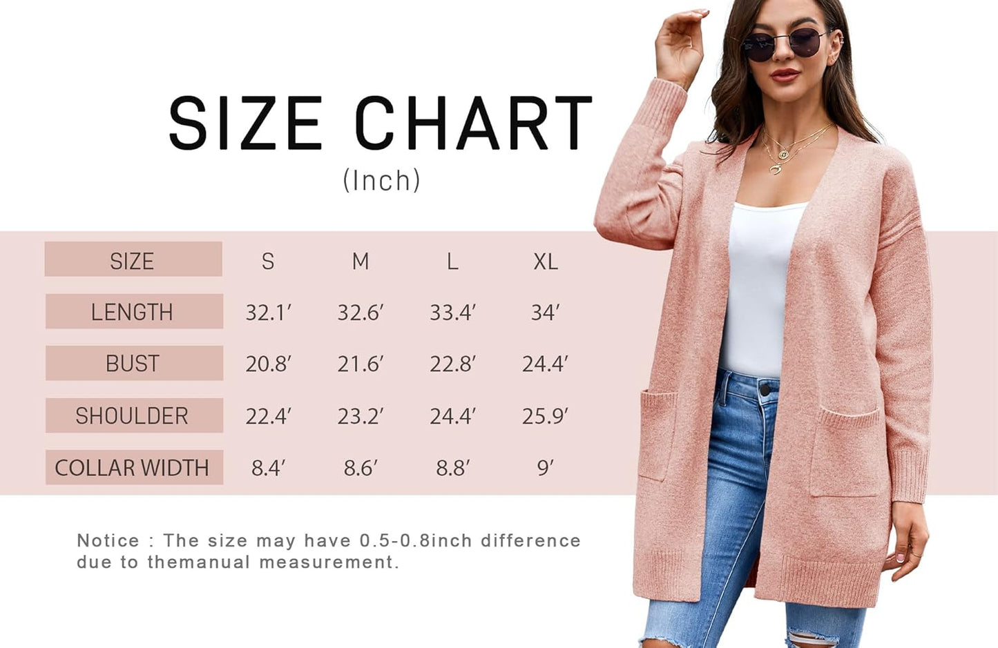 Womens Open Front Cardigans Sweater Long Sleeve Soft Casual Fall Knit Sweaters with Pockets a Pink