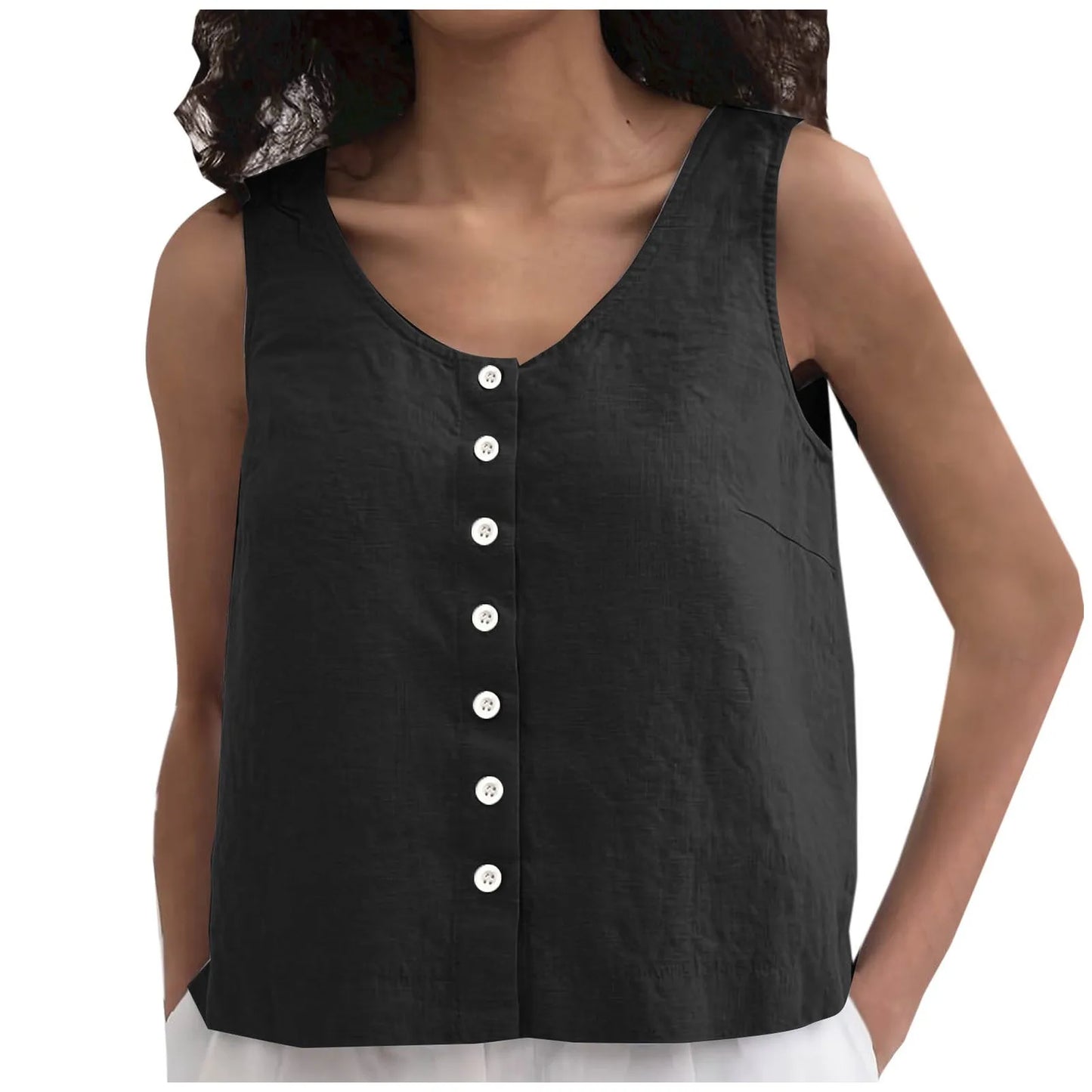 Blouses Summer 2024 Woman Women Loose Lazy Button Vest Linen Loose Feel Versatile Comfortable Sleeveless Top Футболка Оверсайз