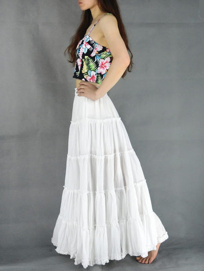 Women'S Cotton 5 Tiered a Line Pleated Maxi Skirt Long Boho Gypsy Dance Skirts
