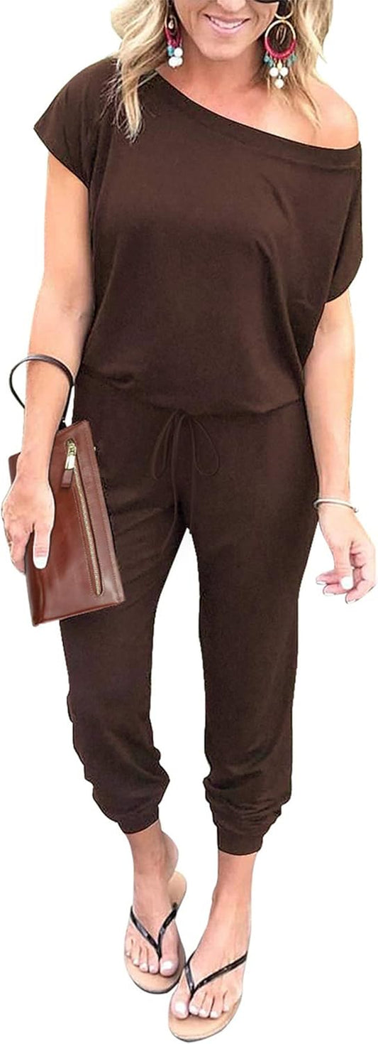 Jumpsuits for Women 2025 Summer Dressy off Shoulder Romper Spring Vacation Travel Lounge Outfits Clothes