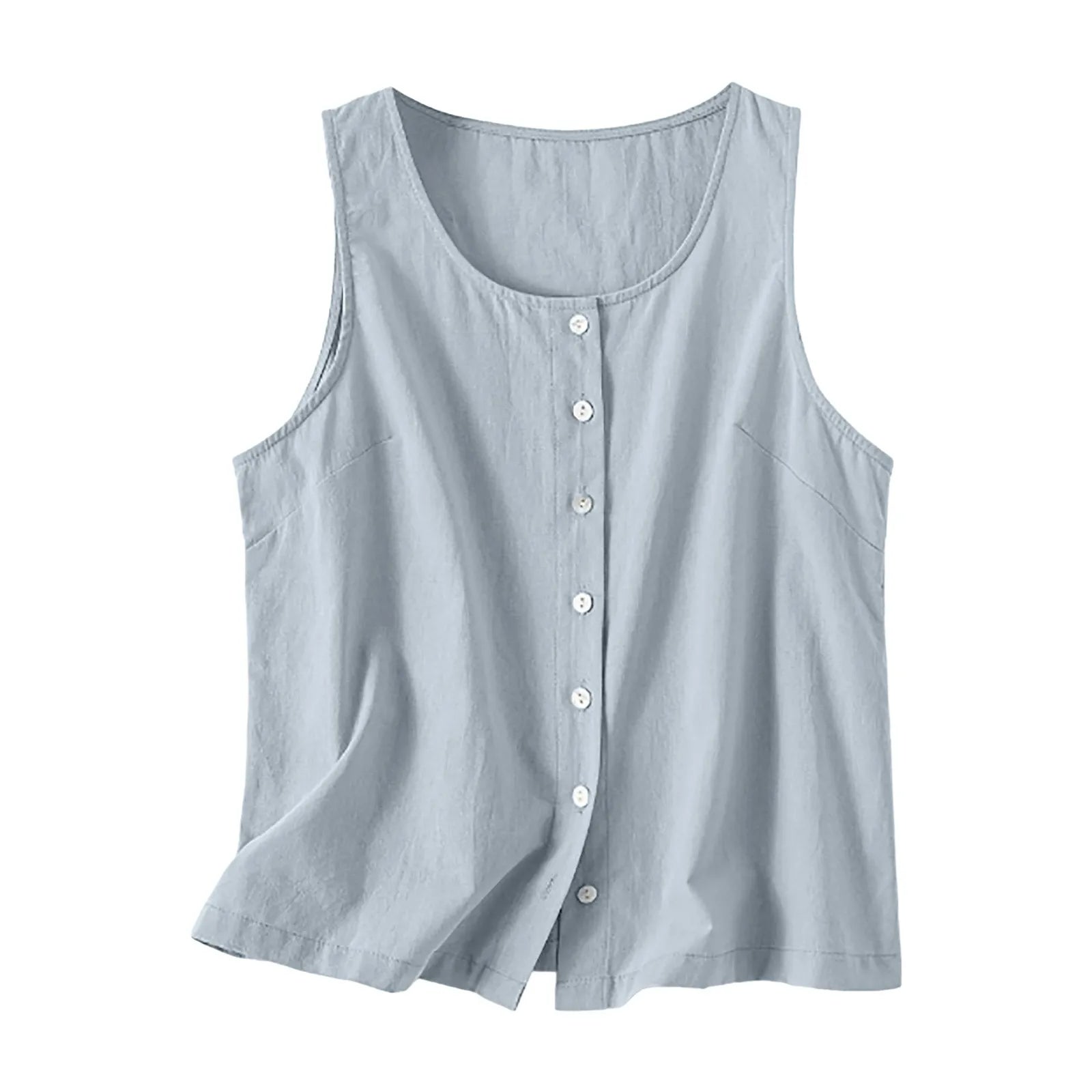Blouses Summer 2024 Woman Women Loose Lazy Button Vest Linen Loose Feel Versatile Comfortable Sleeveless Top Футболка Оверсайз