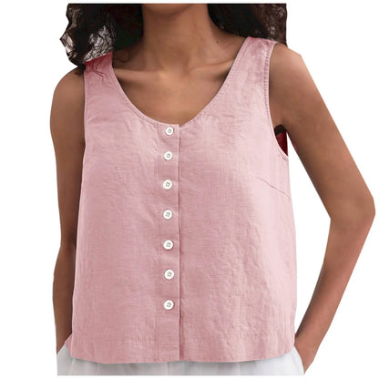 Blouses Summer 2024 Woman Women Loose Lazy Button Vest Linen Loose Feel Versatile Comfortable Sleeveless Top Футболка Оверсайз