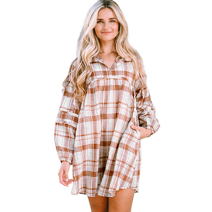 Plaid Dress Fall Women'S Clothing Long Sleeve Loose