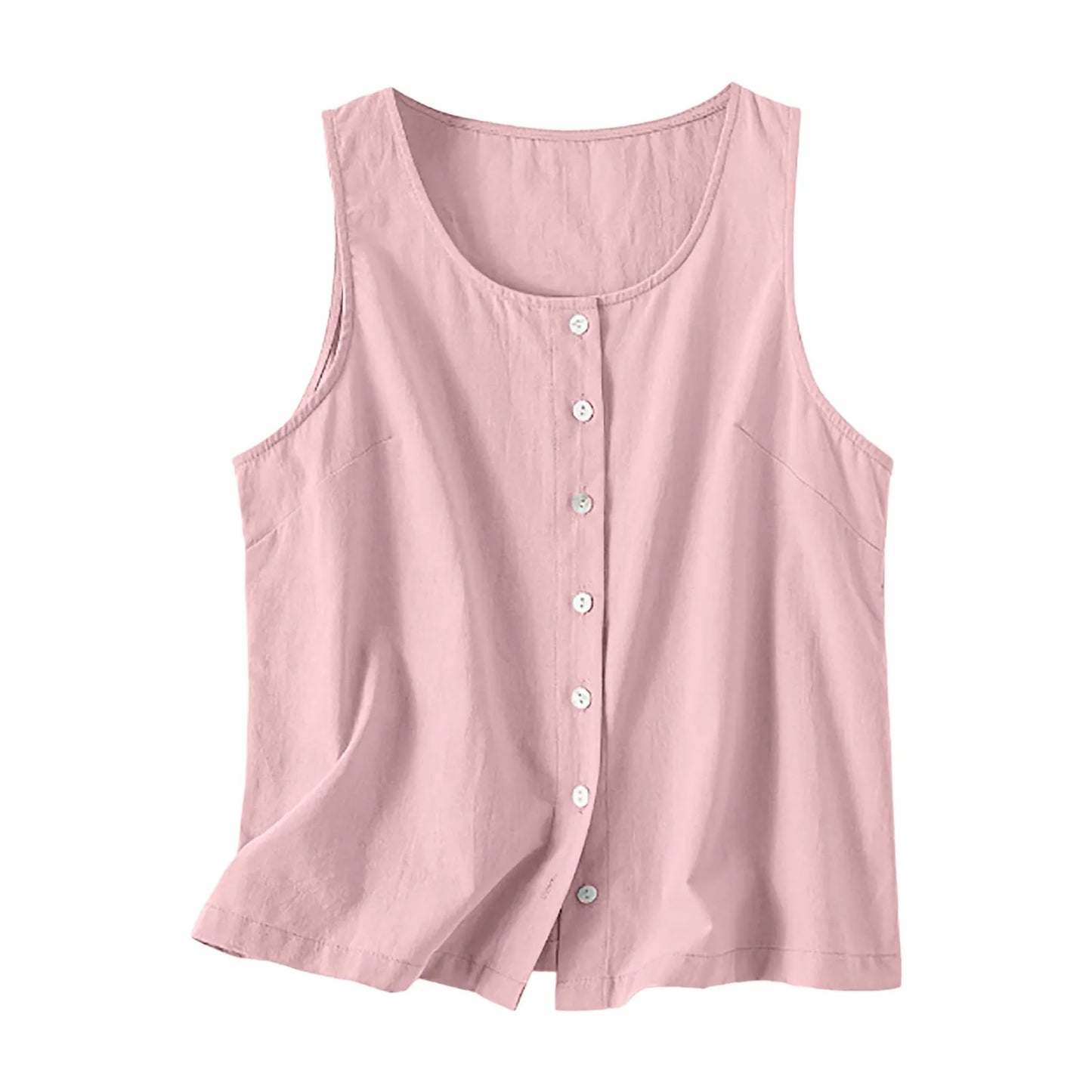 Blouses Summer 2024 Woman Women Loose Lazy Button Vest Linen Loose Feel Versatile Comfortable Sleeveless Top Футболка Оверсайз