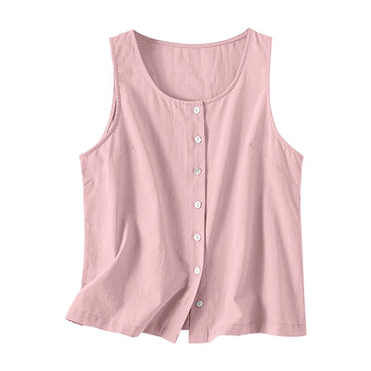 Blouses Summer 2024 Woman Women Loose Lazy Button Vest Linen Loose Feel Versatile Comfortable Sleeveless Top Футболка Оверсайз