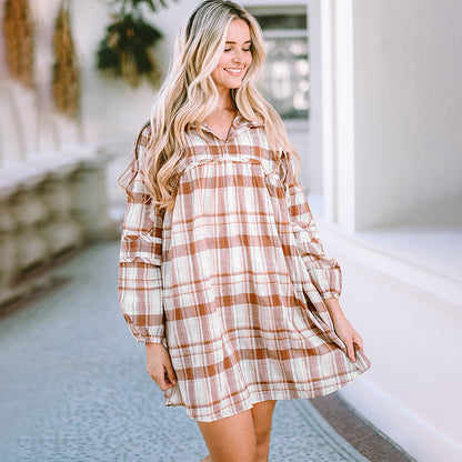 Plaid Dress Fall Women'S Clothing Long Sleeve Loose