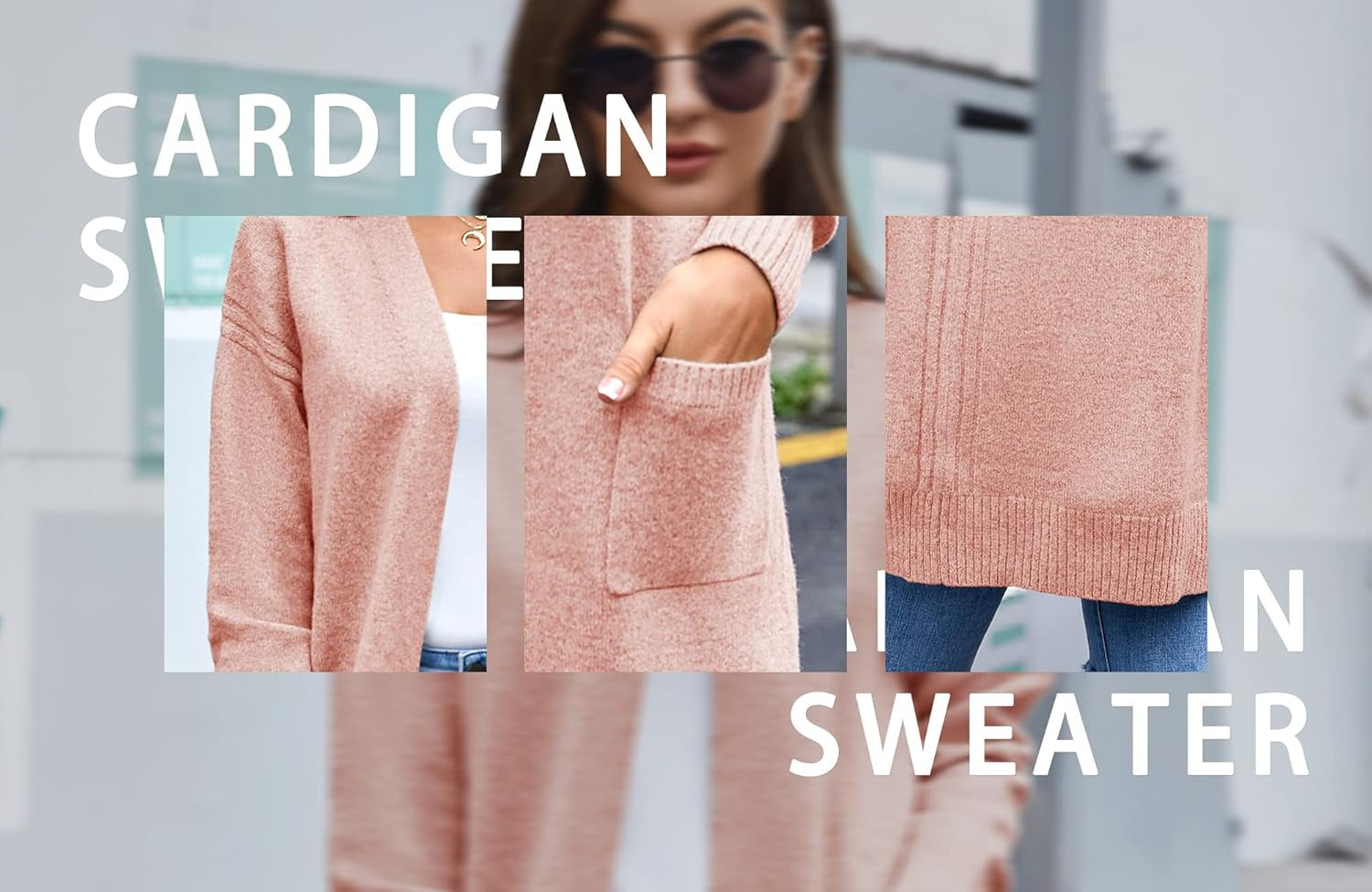 Womens Open Front Cardigans Sweater Long Sleeve Soft Casual Fall Knit Sweaters with Pockets a Pink