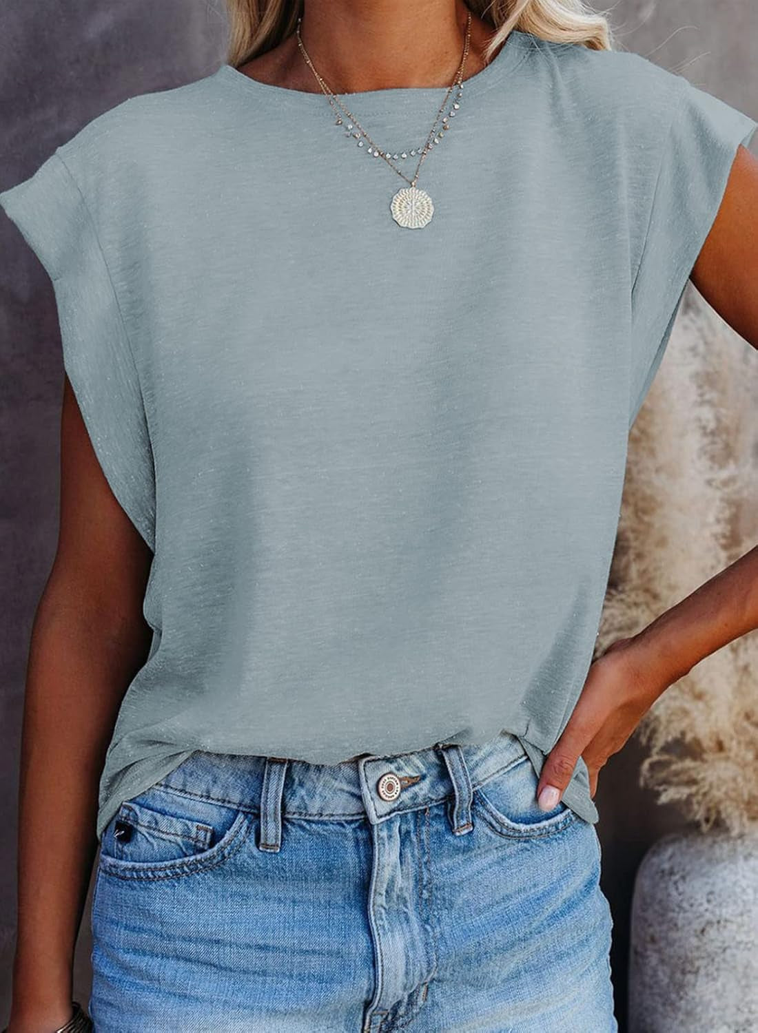 Women'S Crewneck T Shirt Casual Loose Solid Color Short Sleeve Shirts Tops Tees