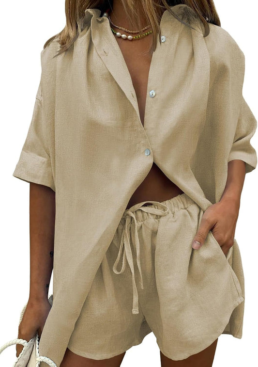Women 2 Piece Outfit Summer Short Sleeve Top and Shorts Sweatsuit Set