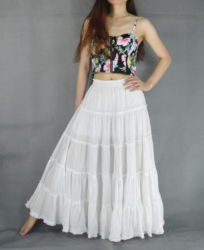 Women'S Cotton 5 Tiered a Line Pleated Maxi Skirt Long Boho Gypsy Dance Skirts