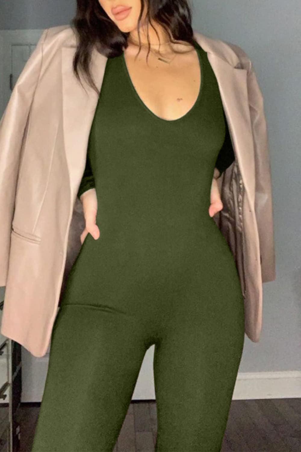 Women'S Sexy Long Sleeve Bodycon Jumpsuit Rompers One Piece Outfits