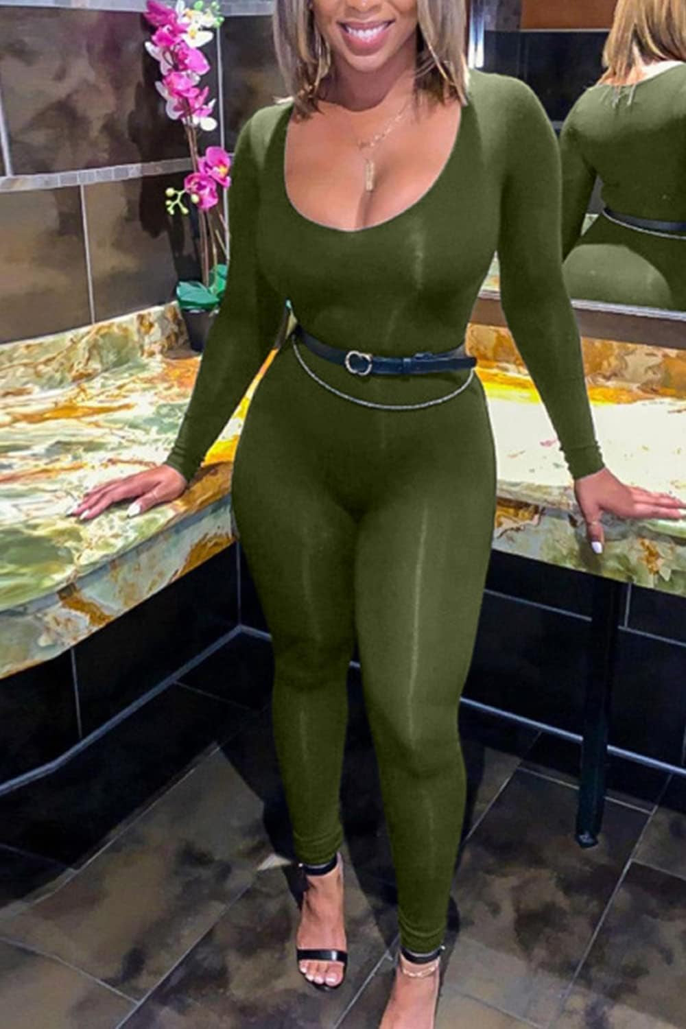 Women'S Sexy Long Sleeve Bodycon Jumpsuit Rompers One Piece Outfits