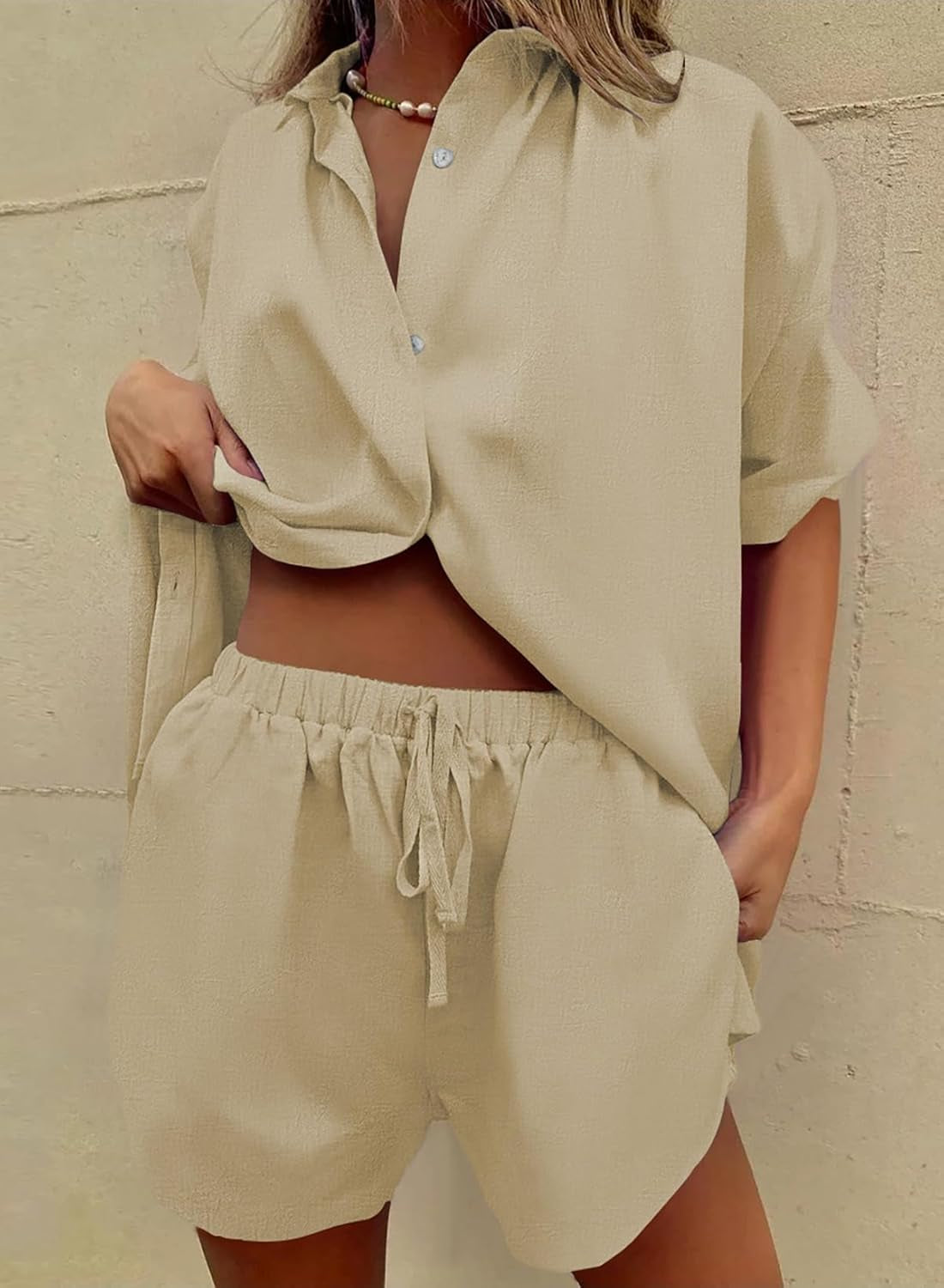 Women 2 Piece Outfit Summer Short Sleeve Top and Shorts Sweatsuit Set