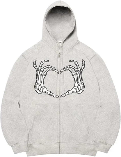 Women Man Goth Hoodie Sweatshirts Y2K Aesthetic Zip up Jacket 90S Long Sleeve Graphic Coat Couple Top Streetwear