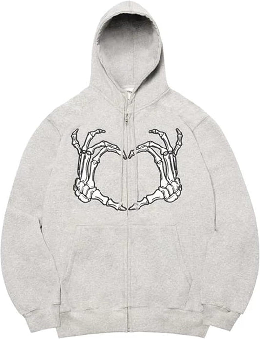 Women Man Goth Hoodie Sweatshirts Y2K Aesthetic Zip up Jacket 90S Long Sleeve Graphic Coat Couple Top Streetwear