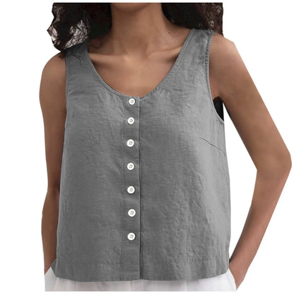 Blouses Summer 2024 Woman Women Loose Lazy Button Vest Linen Loose Feel Versatile Comfortable Sleeveless Top Футболка Оверсайз
