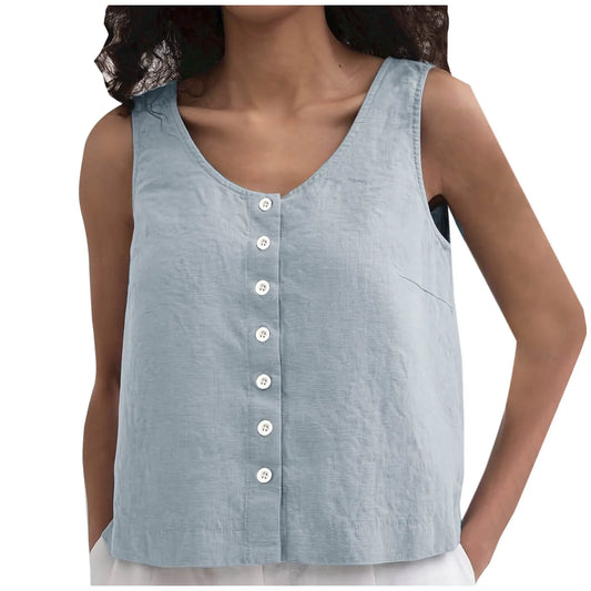 Blouses Summer 2024 Woman Women Loose Lazy Button Vest Linen Loose Feel Versatile Comfortable Sleeveless Top Футболка Оверсайз
