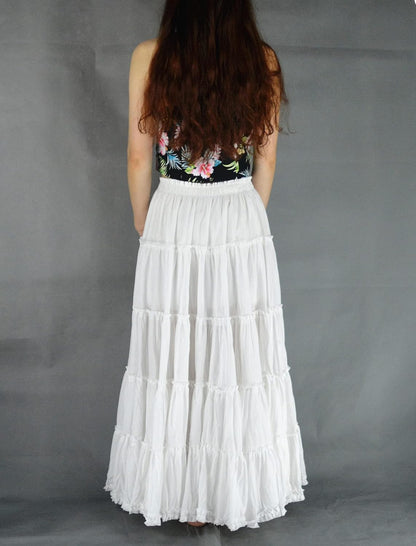 Women'S Cotton 5 Tiered a Line Pleated Maxi Skirt Long Boho Gypsy Dance Skirts