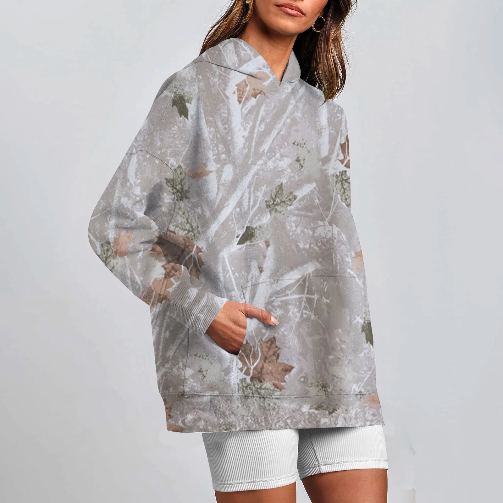 Womens Fall Fashion 2023 Maple-Leaf Print Oversized Camo Sweatshirts for Teen Girls Maple-Leaf Fleece Hoodies Long Sleeve Sweaters Loose Casual Pullover Jacktes Winter Y2K Clothes Teen Girls