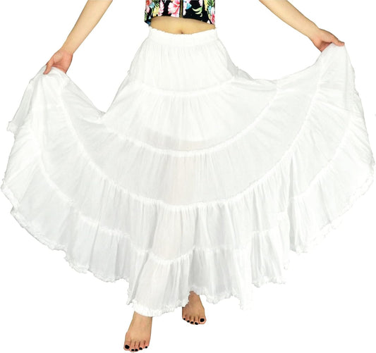 Women'S Cotton 5 Tiered a Line Pleated Maxi Skirt Long Boho Gypsy Dance Skirts