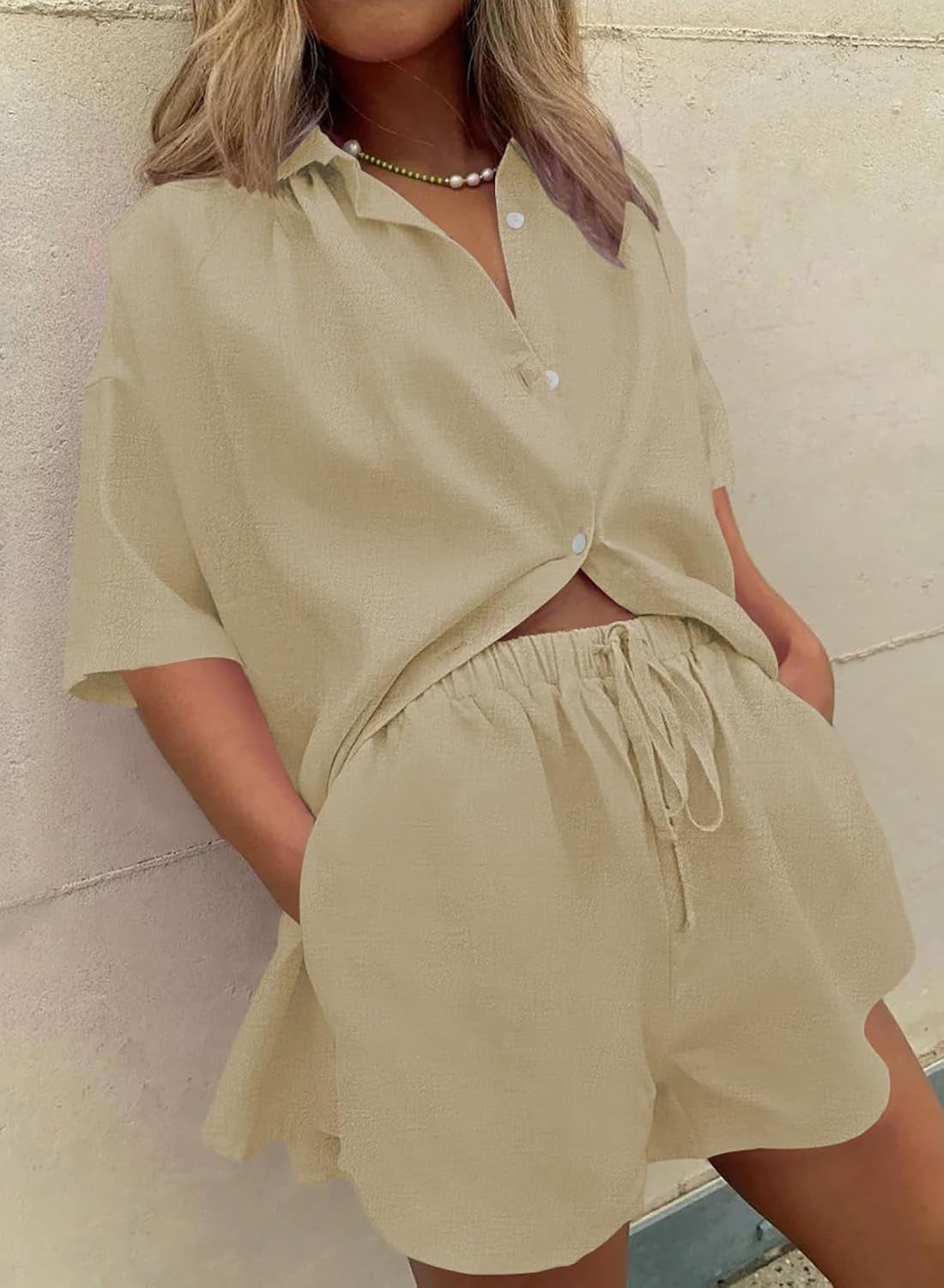 Women 2 Piece Outfit Summer Short Sleeve Top and Shorts Sweatsuit Set
