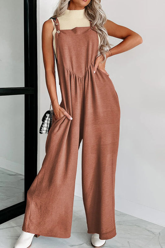 Waffle-Knit Wide Leg Overall with Pockets