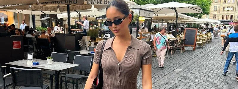 Women Fashion Elegant Casual Knit Slim Long Dress Ladies Solid Color Lapel Button-Up Short Sleeve Casual Dress