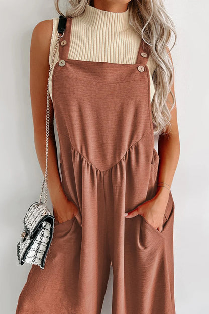 Waffle-Knit Wide Leg Overall with Pockets